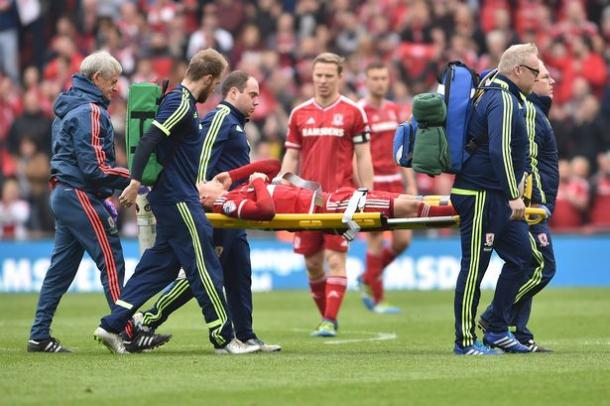 Gaston Ramirez is stretchered from the field against Brighton | Photo: Gazette