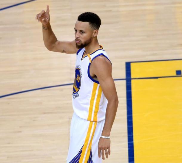 Stephen Curry #30 of the Golden State Warriors reacts to a play against the Cleveland Cavaliers in Game 2 of the 2017 NBA Finals |Source: Credit: Getty Images / Thearon W. Henderson|