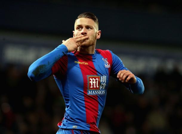 Wickham salutes the Palace support following his first goal of the evening | Photo: Talksport