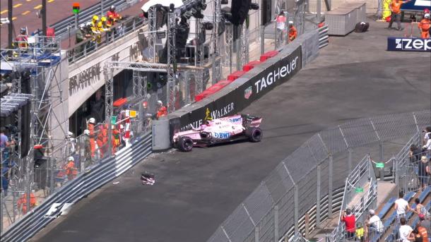 Ocon gave his mechanics a shorter lunch after crashing at the exit of the Swimming Pool. (Image Credit:@F1 Twitter)