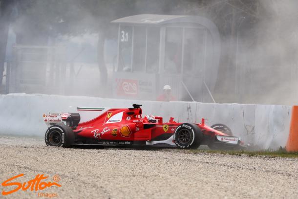 Ferrari's day ended early after Raikkonen's crash, but still completed 53 laps and was third quickest. (Image Credit: Sutton Images)