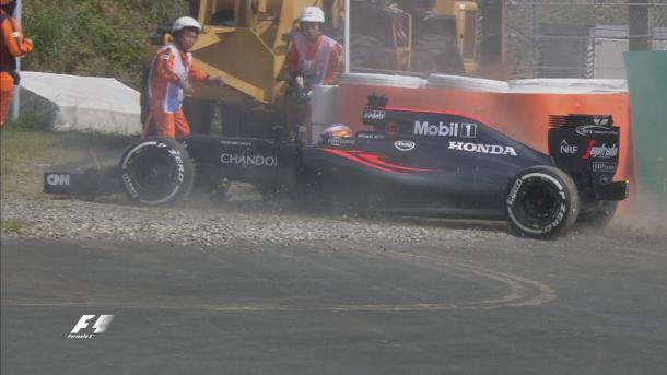 Fernando Alonso's running in FP1 was hampered by this off, early on in the session. (Image Credit: Formula One)