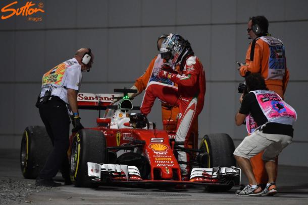 Sebastian Vettel, after a strong FP2, suffered yet another gearbox failure, his fourth this season. (Image Credit: Sutton Images)