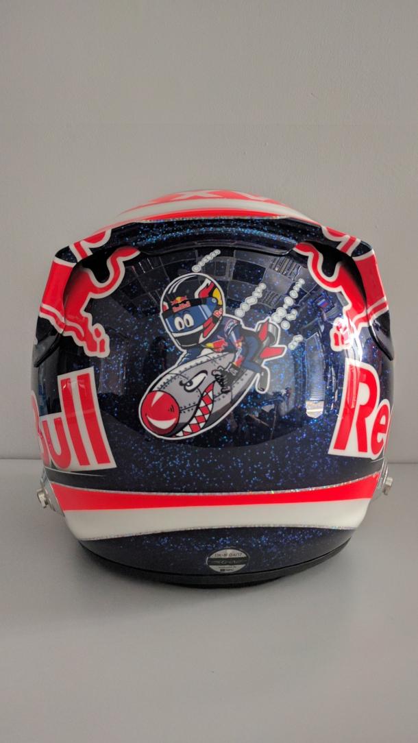 Danill Kvyat has made fun of Vettel's criticism from last year, by sporting a torpedo on his helmet this weekend. (Image Credit: @KvyatOffficial Twitter)