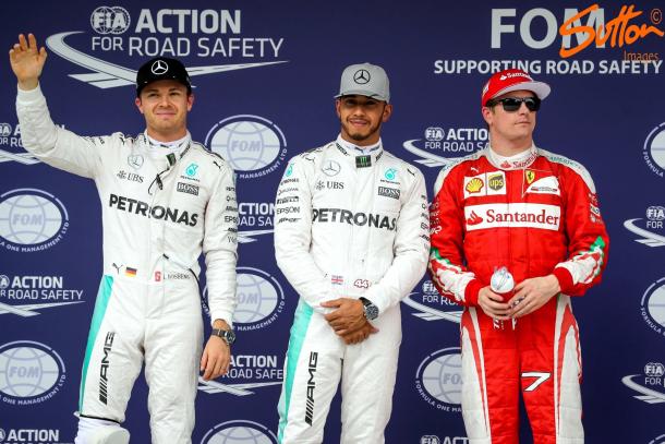 The Mercedes duo will be hoping that Kimi Raikkonen doesn't get in their way at the start of the race, if it isn't behind the Safety Car that is. (Sutton Images)
