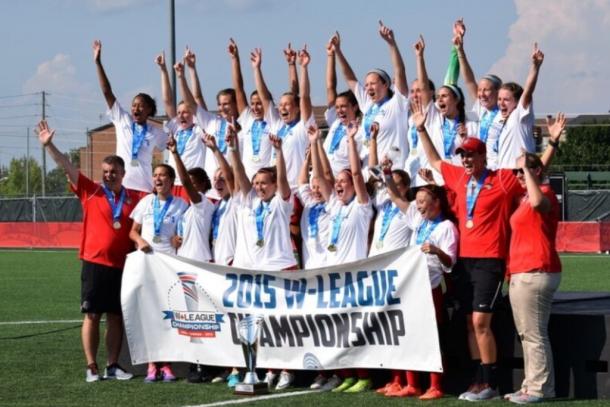 The Spirit reserve team as they hold the 2015 W-League Championship title under head coach KJ Spisak. Source: Washington Spirit.