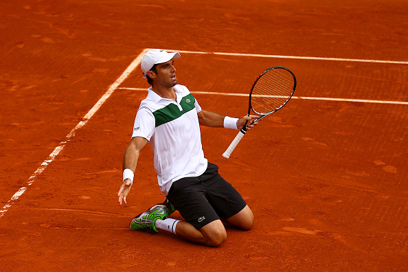 Pablo Andujar celebrating in his men's singles match after defeating Philip Kohlschreiber of Germany