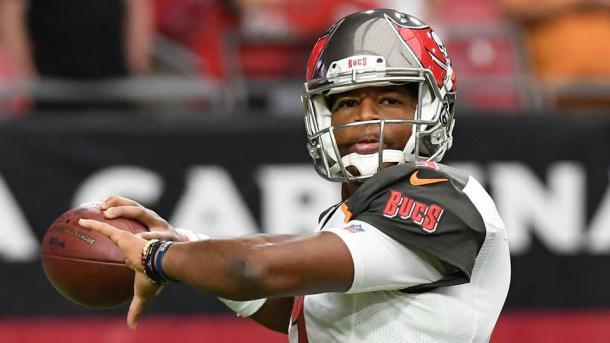 Jameis Winston could miss the divisional opener against the New Orleans Saints | Source: Getty Images