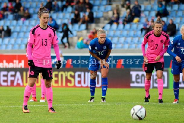 Jane Ross prepares to take the penalty Photo: Tommy Hughes