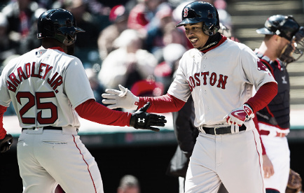 Andrew Benintendi will add to an already impressive Red Sox outfield which features Jackie Bradley Jr. (left) and Mookie Betts (right). 