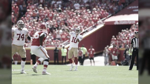 Jimmy Garoppolo en su único enfrentamiento contra los Chiefs (foto 49ers.com)