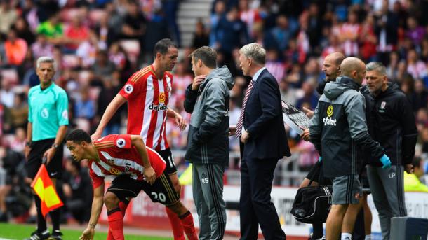 Above: John O'Shea coming off in the first-half of Sunderland's  2-1 defeat to Middlesbrough | Photo: Sky Sports