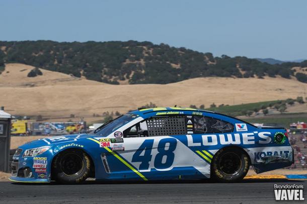 Jimmie Johnson marched through the field to win stage 2 | Picture Credit: Brandon Farris