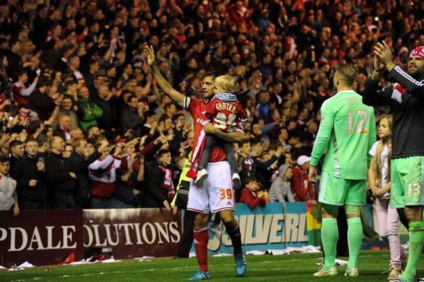 Woodgate salutes the Boro fans after his final home game against Brentford | Photo: Gazette 