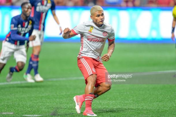 Josef Martinez scores a penalty in a 7-0 win over the New England Revolution. (Source: Rich von Biberstein/Icon Sportswire via Getty Images)