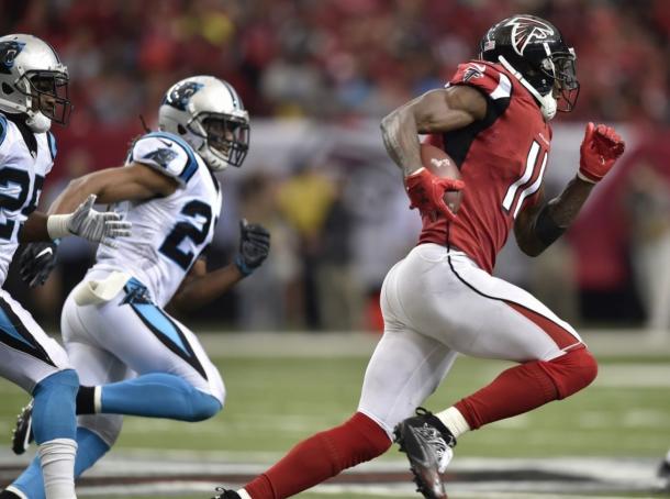Julio Jones (#11) erupted for 300 yards and a TD on 12 catches back in Week 4. (Source: Rainier Ehrhardt/AP)