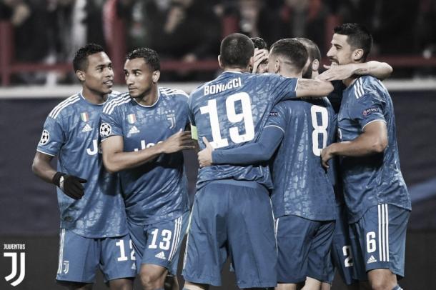 Juventus celebrando su gol en Champions ante el Lokomotiv Moskva. Vía Twitter @juventusfc