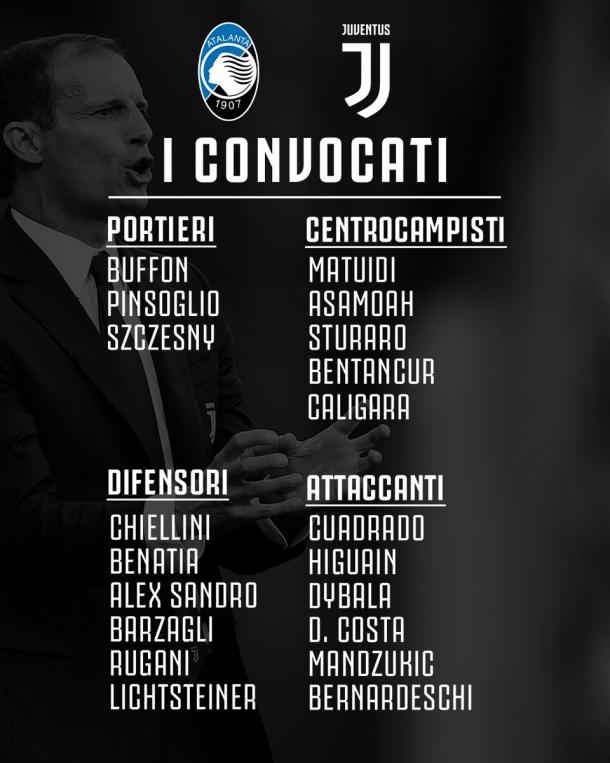 I convocati. | Fonte: twitter.com/JuventusFC