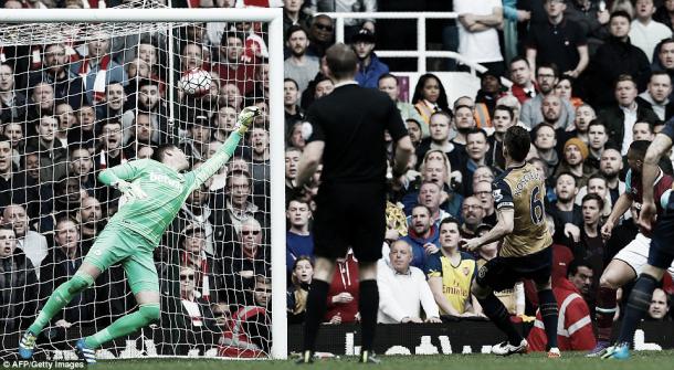 Above; Arsenal skipper Laurent Koscielny equalising in their 3-3 draw with West Ham United | Getty Images
