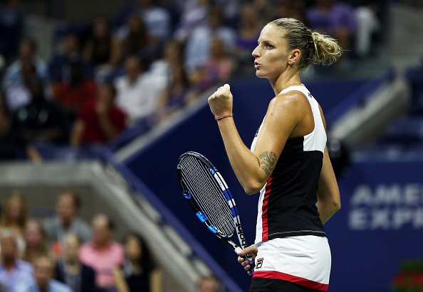 Pliskova celebrates in her semifinal match with Williams (Photo by Elsa / Getty Images)