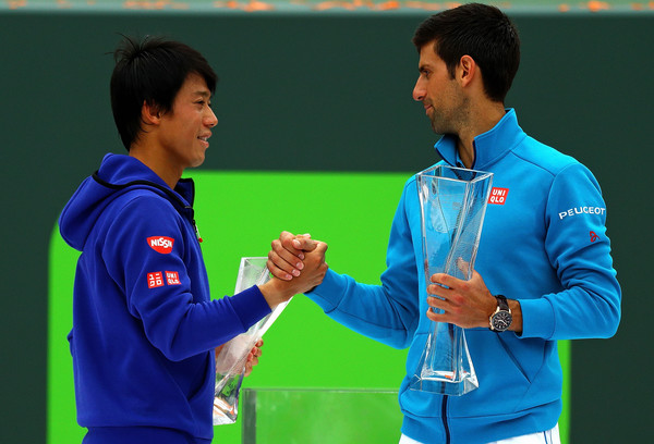 Nishikori with Djokovic at the Miami Open (Photo by Mike Ehrmann / Source : Getty Images)