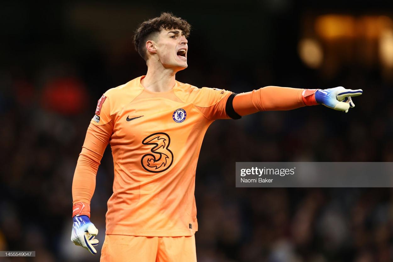 Kepa featuring in goal against Manchester City in their FA Cup loss. (Photo by Naomi Baker/Getty Images)