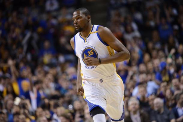 Kevin Durant will get his first taste of the playoff with his new team. Photo: Noah Graham/Getty Images