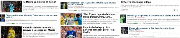 Noticias sobre la portería del Real Madrid en la prensa deportiva durante 2017
