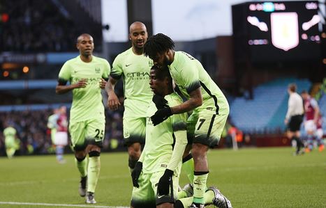 Kelechi celebrates with his teammates after Villa's backline is split in half | Image: Getty