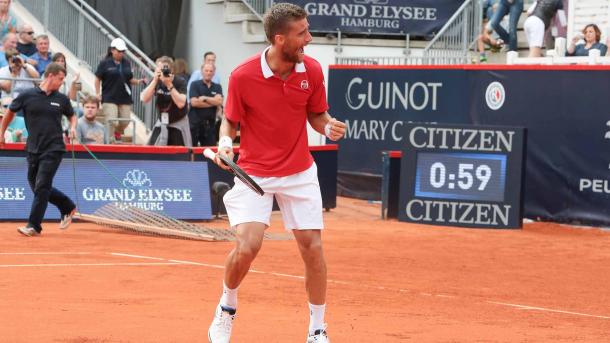 Martin Klizan reacts after match point in the German Open final against Pablo Cuevas/Photo: ATP Tour