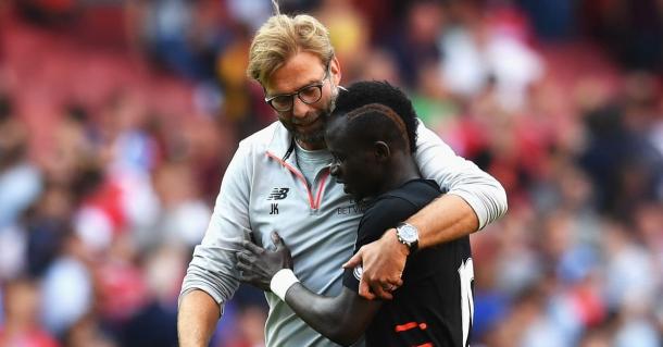 Klopp with Mane in front of the away supporters at the end of the game. (Picture: Getty Images)