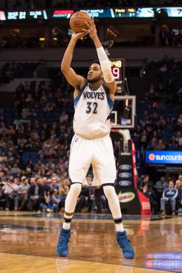 Minnesota Timberwolves Center Karl-Anthony Towns attempting a field goal. Photo Courtesy of Brace Hemmelgarn-USA TODAY Sports 