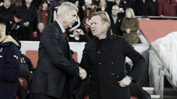 Ronald Koeman shakes hands with Arsenal boss Arsene Wenger | Photo: Sky Sports