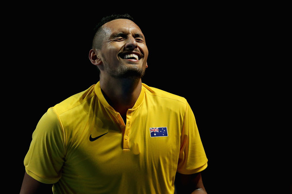 Kyrgios reacts to a point in his match with Nadal (Photo by Jason McCawley / Getty Images)