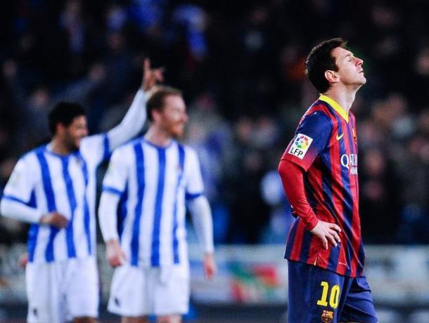 Messi se desespera en Anoeta en la derrota por 3-1 con el Tata | Foto: Mundo Deportivo