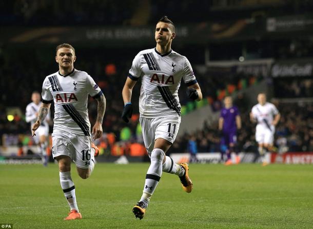 Lamela celebrates his goal (photo: PA)