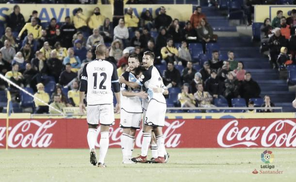 Los jugadores del Deportivo celebrando el gol que daría su último punto obtenido | Imagen:La Liga Santander