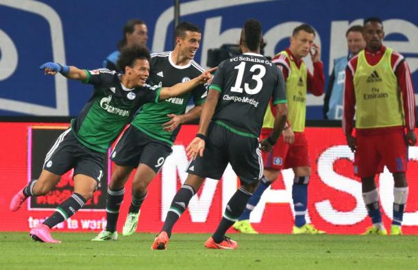 Leroy Sané celebrates the game's only goal at the Volksparkstadion | Photo; Ruhr Nachrichten