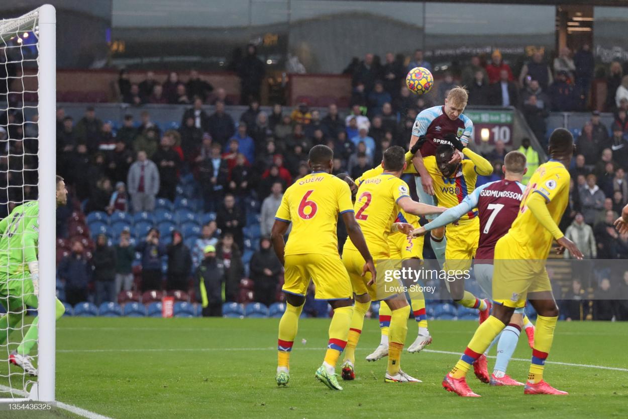 Ben Mee heads home to make the score 1-1: Lewis Storey/GettyImages