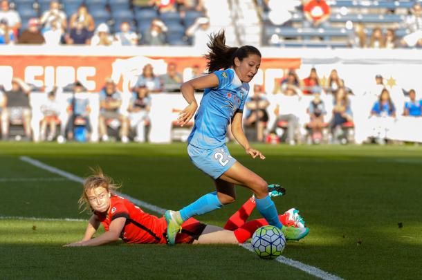 Christen Press will hope to continue her strong scoring record against the Portland Thorns in the tournament opener. Source: OurSports Central