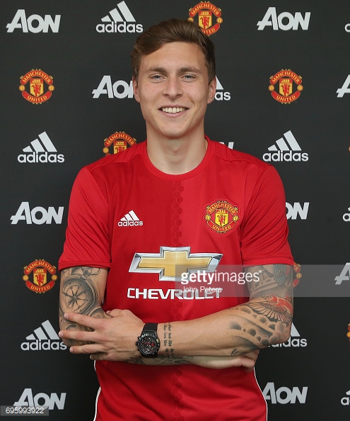 MANCHESTER, ENGLAND - JUNE 14: (EXCLUSIVE COVERAGE) Victor Lindelof of Manchester United poses after signing for the club at Aon Training Complex on June 14, 2017 in Manchester, England. (Photo by John Peters/Man Utd via Getty Images)