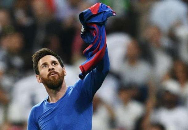 Messi, celebrando su decisivo tanto en el Bernabéu hace unas jornadas | Fuente: goal.com