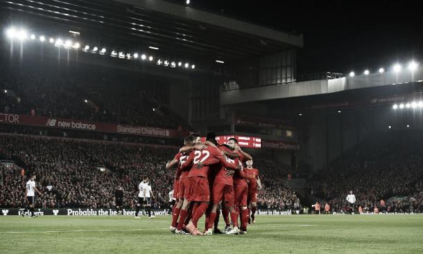 El Liverpool celebrando el segundo gol. Foto: Liverpool.