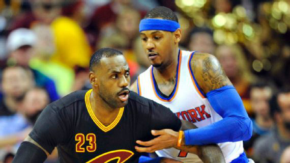 LeBron James e Carmelo Anthony. Photo by David Richard/USA TODAY Sports 