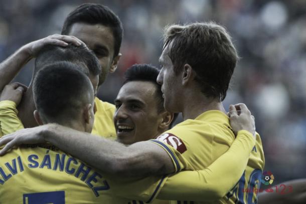Jugadores del Cádiz celebrando un gol | Fotografía: La Liga