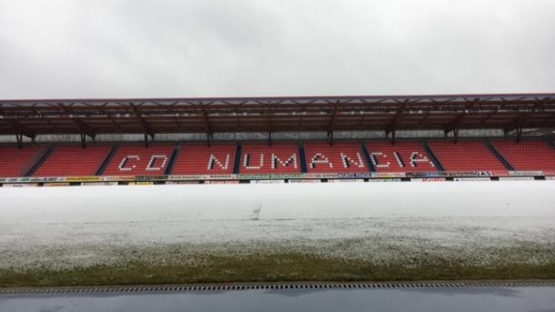 Nuevo Estadio de Los Pajaritos nevado días previos al encuentro ante el Getafe | Foto: CD Numancia