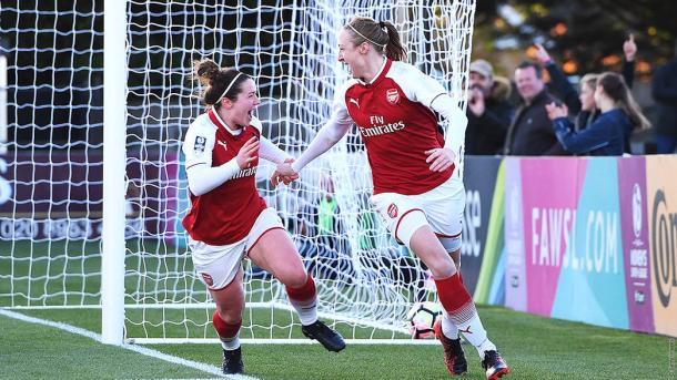 Louise Quinn celebrates her stoppage time winner against Everton | Source: arsenal.com