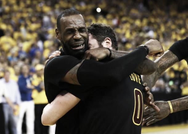 Kevin Love celebrates championship win with LeBron James. Photo: Ezra Shaw/Getty Images