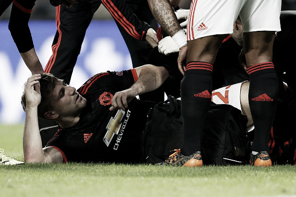 Shaw suffered a horror injury against PSV last September | Photo: Getty Images Sport/ VI Images