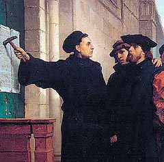 Lutero exponiendo sus 95 tesis. Fuente: http://www.iglesiapueblonuevo.es